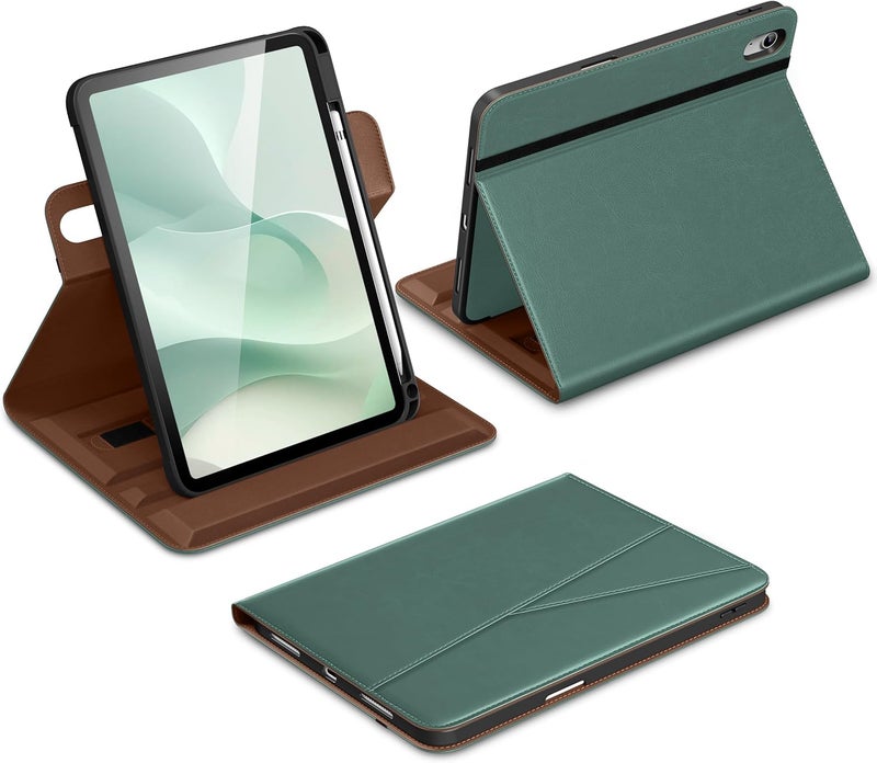DTTO for iPad A16 Case, iPad 11th / 10th Generation Case (2025/2022), 360 Degree Rotating Premium Leather Folio Stand Cover with Pencil Holder, Midnight Green - Image 1
